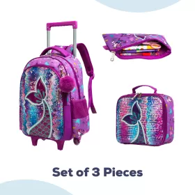 Eazy Kids-16" Set of 3 Trolley School Bag Lunch Bag & Pencil Case Mermaid-Purple