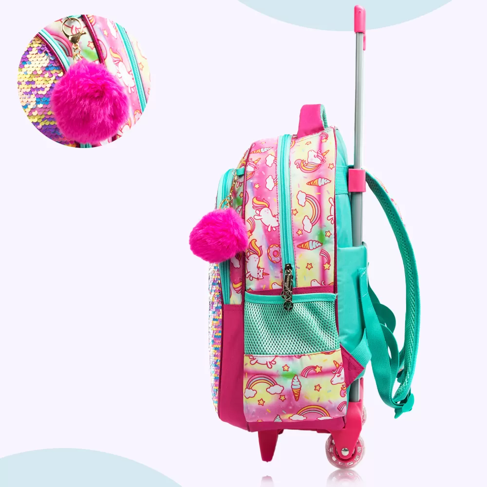 Eazy Kids-16&quot; Set of 3 Trolley School Bag Lunch Bag &amp; Pencil Case Unicorn-Pink