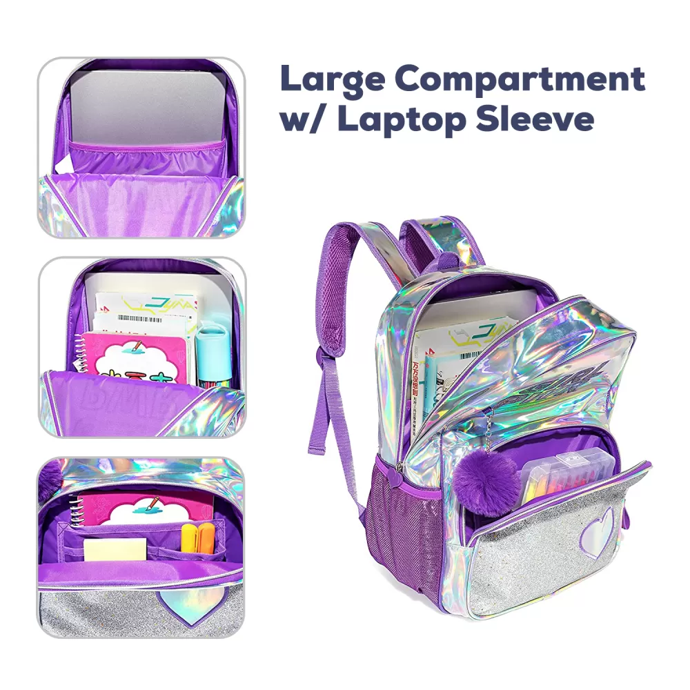 Eazy Kids-18&quot; School Bag Lunch Bag Pencil Case Set of 3 Girl Power-Purple