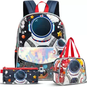 Eazy Kids-16" School Bag Lunch Bag Pencil Case Set of 3-Astronaut-Blue