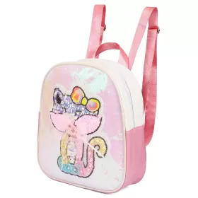 Eazy Kids-Sequin School Backpack-Cat Pink