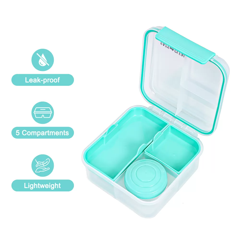 Eazy Kids 3/4/5 Compartment Convertible 1250ml Bento Lunch Box with 150ml Gravy Bowl - Green