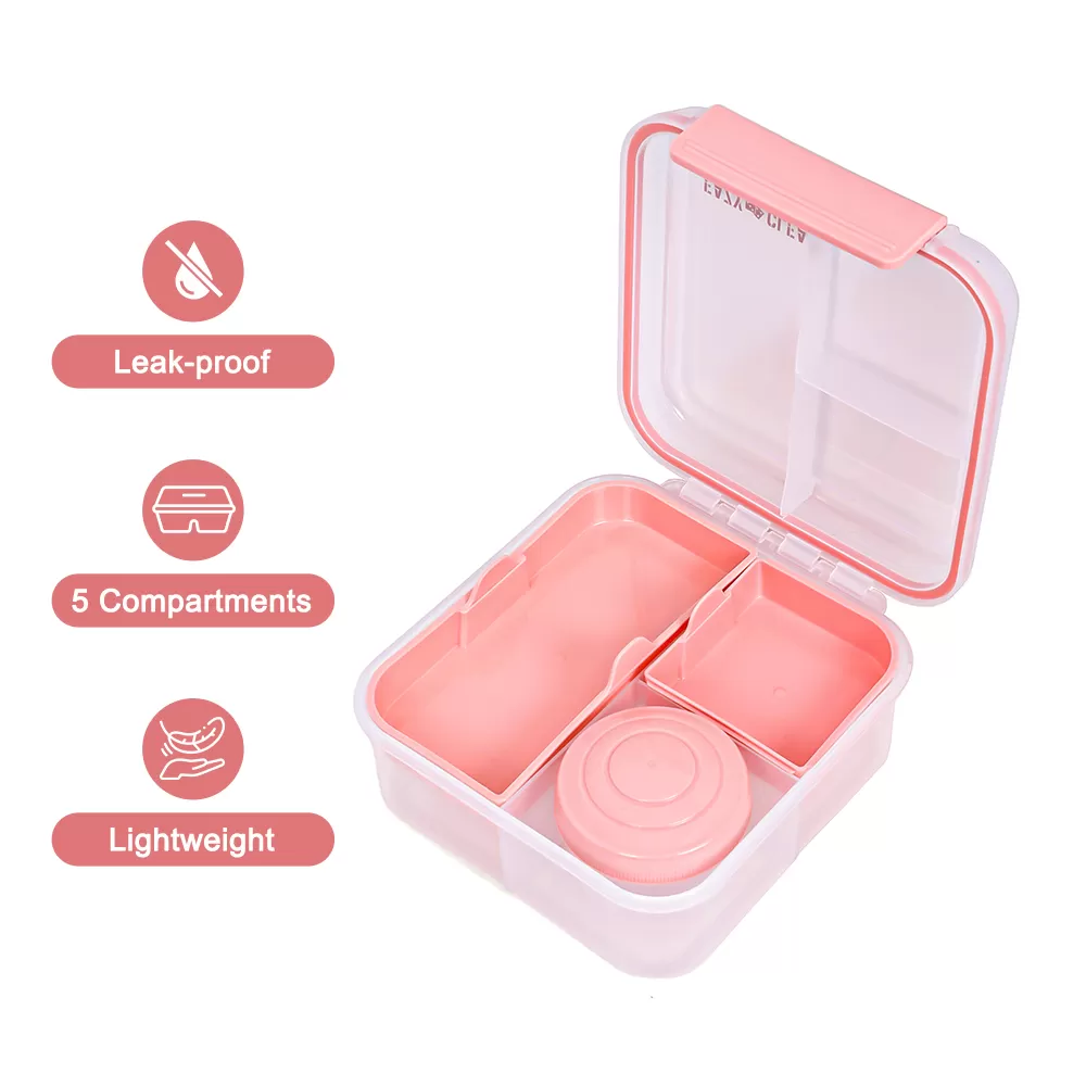 Eazy Kids 3/4/5 Compartment Convertible 1250ml Bento Lunch Box with 150ml Gravy Bowl - Pink