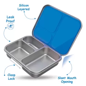 Eazy Kids 3 Compartment Bento Steel Lunch Box - Blue