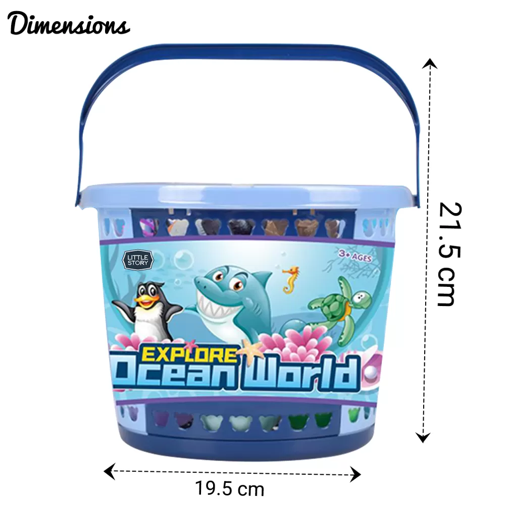 Little Story 17Pcs Ocean World Bucket Set 5Pcs With Marine Animal 5Pcs Ocean Ball Accessories and 1 Basket-Multicolor