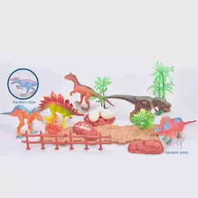 Little Story 21Pcs Dinosaur World Bucket Set With 5Pcs Dinosaur 3Pcs Egg and Scene Accessories and 1 Basket-Multicolor