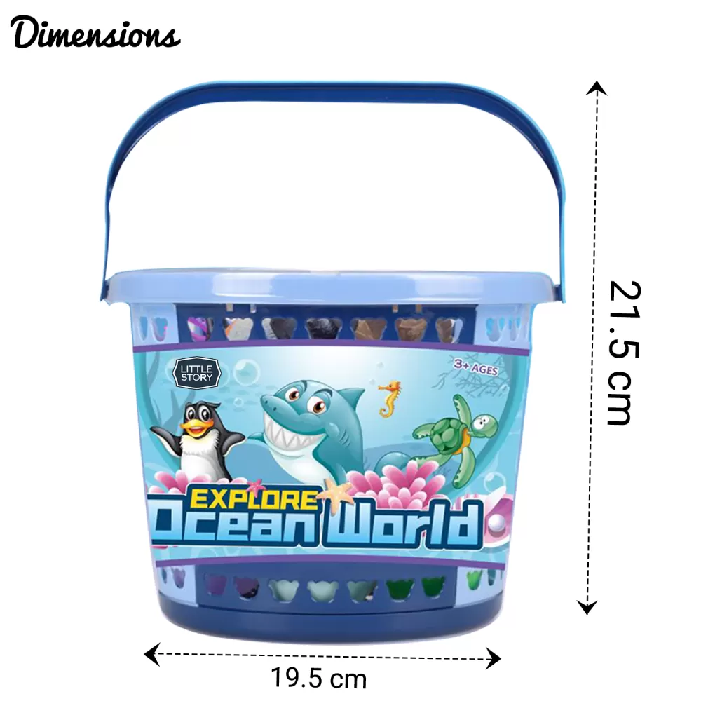 Little Story 21Pcs Ocean World Bucket Set 5Pcs With Marine Animal 5Pcs Ocean Ball Accessories and 1 Basket-Multicolor
