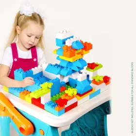 Little Story Double Sided 2-IN-1 Blocks Table & Magnetic Learning Board Set with Chair - Multicolor