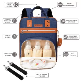 Little Story 2in1 Diaper Bag w/ Sanitizer Bottle keychain & Stroller Hooks - Blue