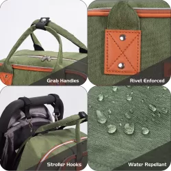 Little Story 2in1 Diaper Bag w/ Sanitizer Bottle keychain & Stroller Hooks - Green