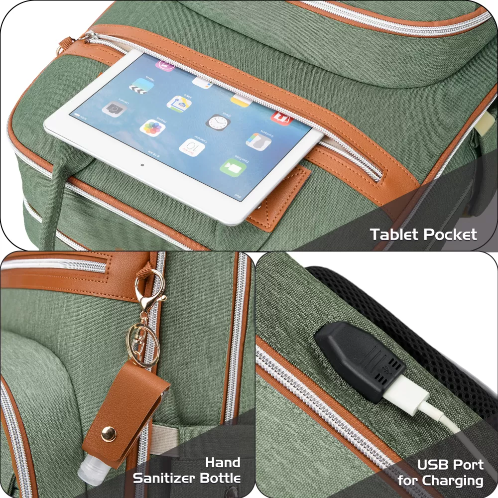 Little Story 2in1 Diaper Bag w/ Sanitizer Bottle keychain &amp; Stroller Hooks - Green