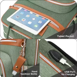 Little Story 2in1 Diaper Bag w/ Sanitizer Bottle keychain & Stroller Hooks - Green