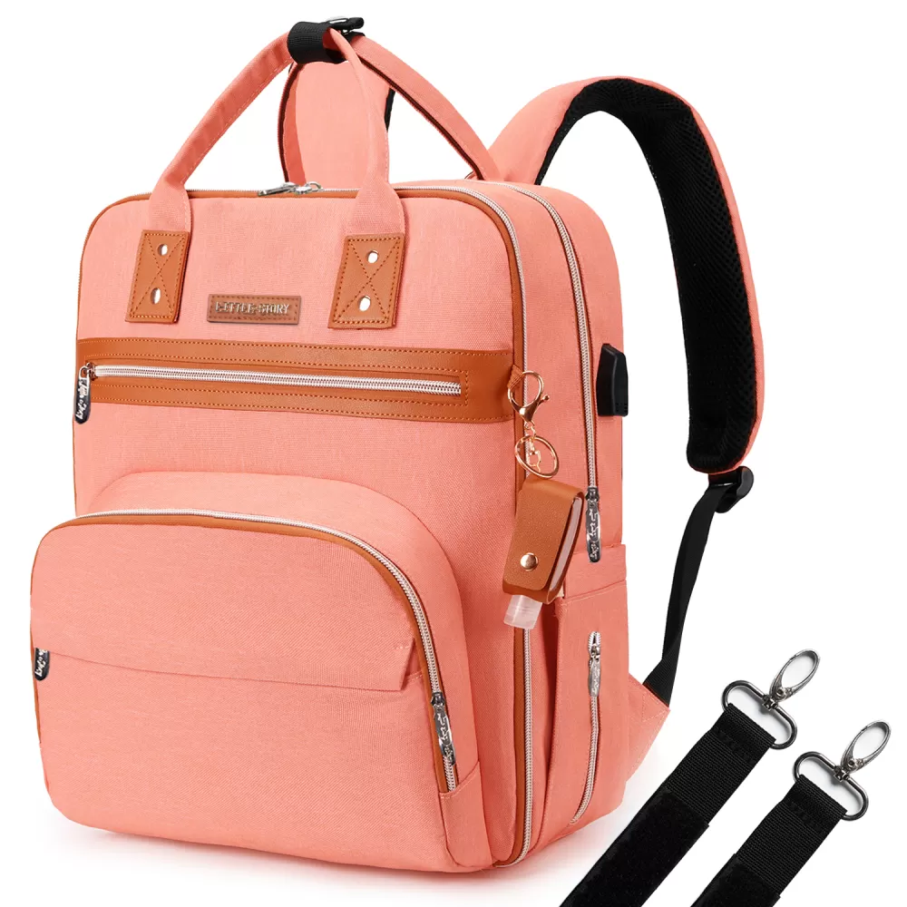 Little Story 2in1 Diaper Bag w/ Sanitizer Bottle keychain &amp; Stroller Hooks - Pink