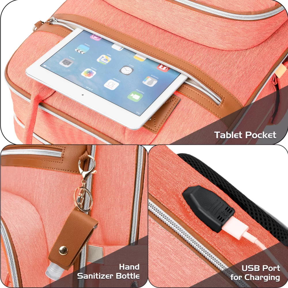 Little Story 2in1 Diaper Bag w/ Sanitizer Bottle keychain &amp; Stroller Hooks - Pink