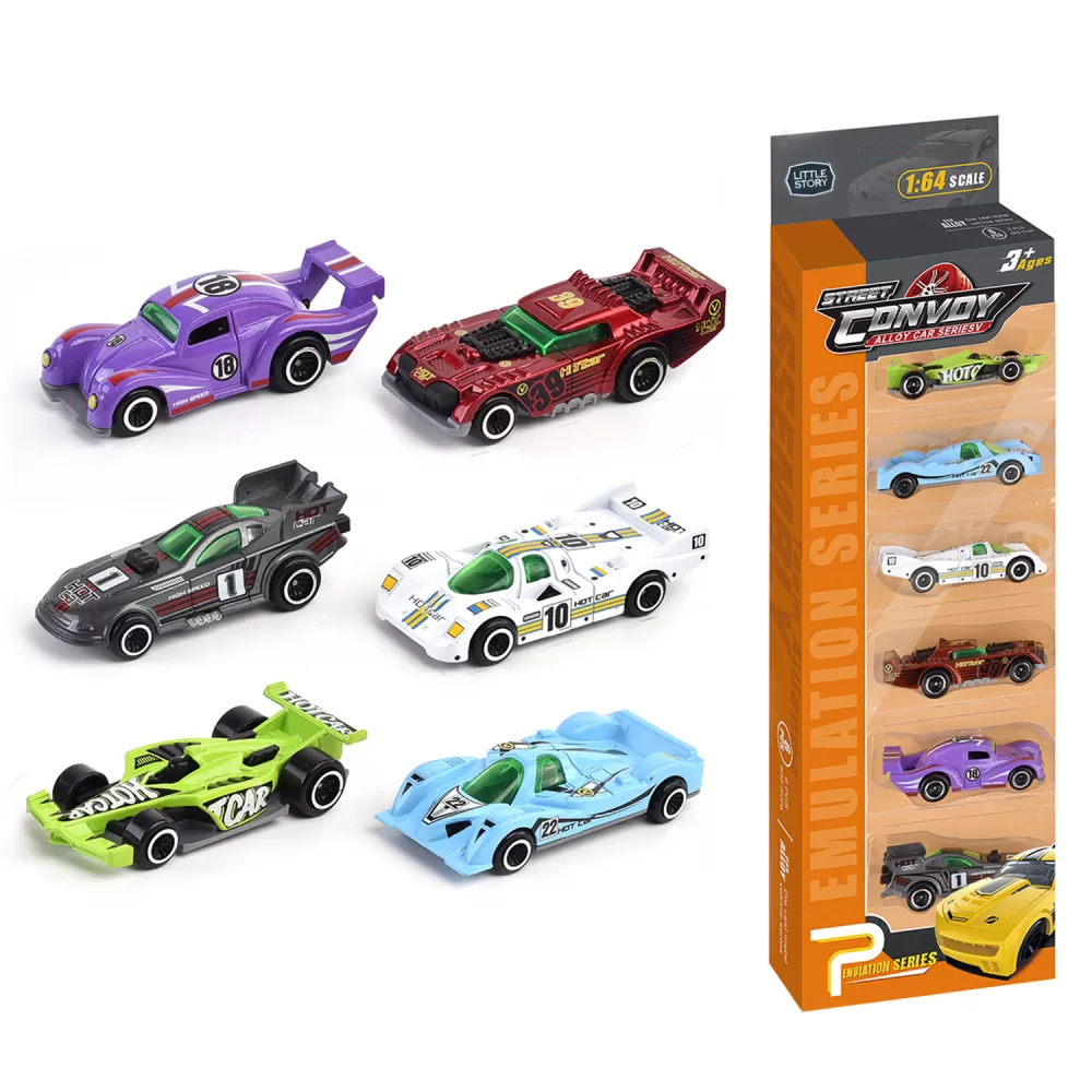 Little Story Alloy Glide Racer Toy Car (6Pcs)-Multicolor