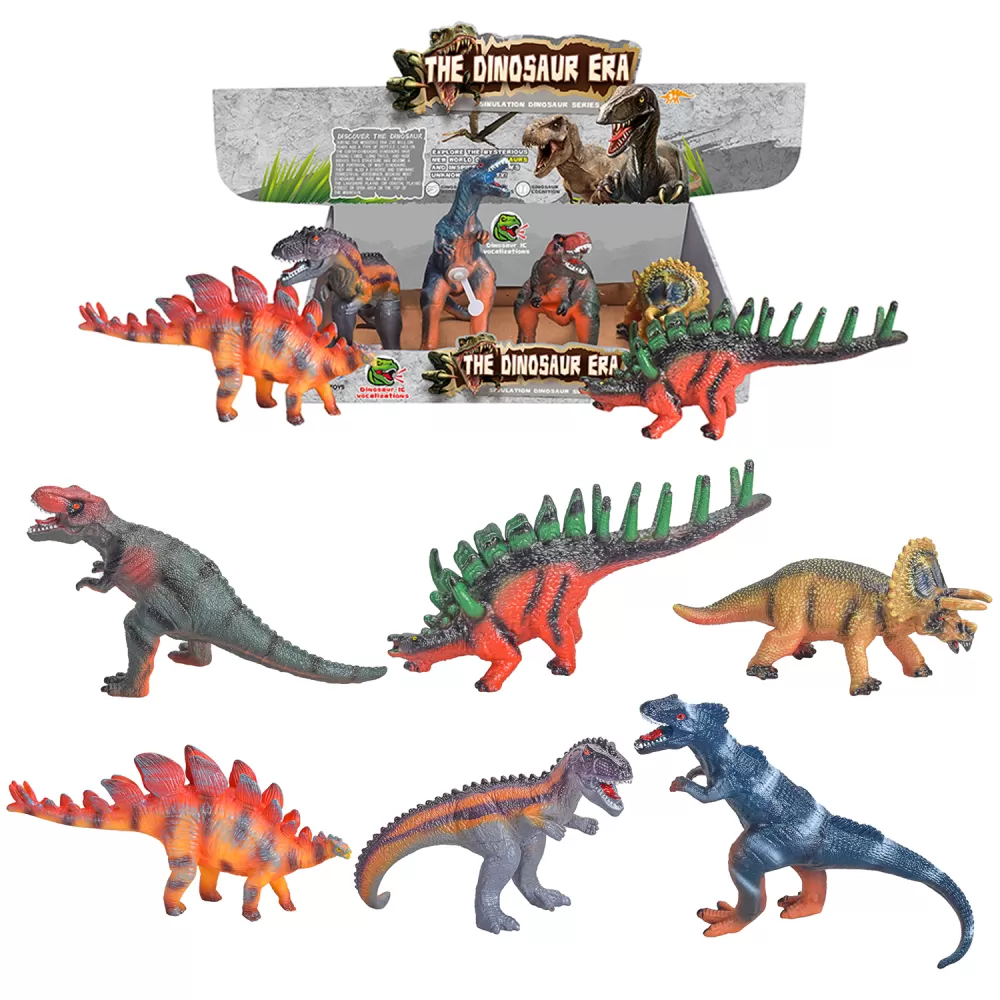 Little Story 6Pcs Simulated Dinosaur With IC Vocalization Toy (Included 2Pcs*AG3 Batteries)-Multicolor