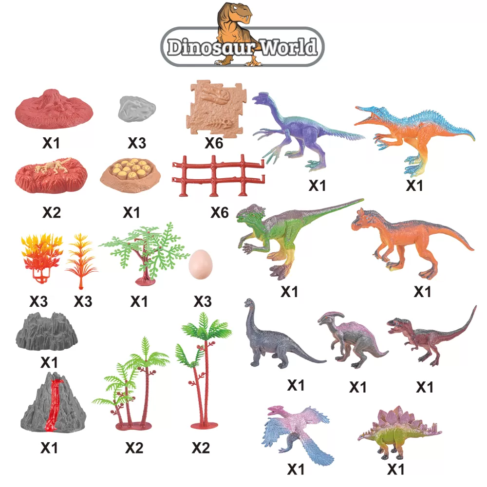 Little Story 6Pcs Simulated Dinosaur With IC Vocalization Toy (Included 2Pcs*AG3 Batteries)-Multicolor