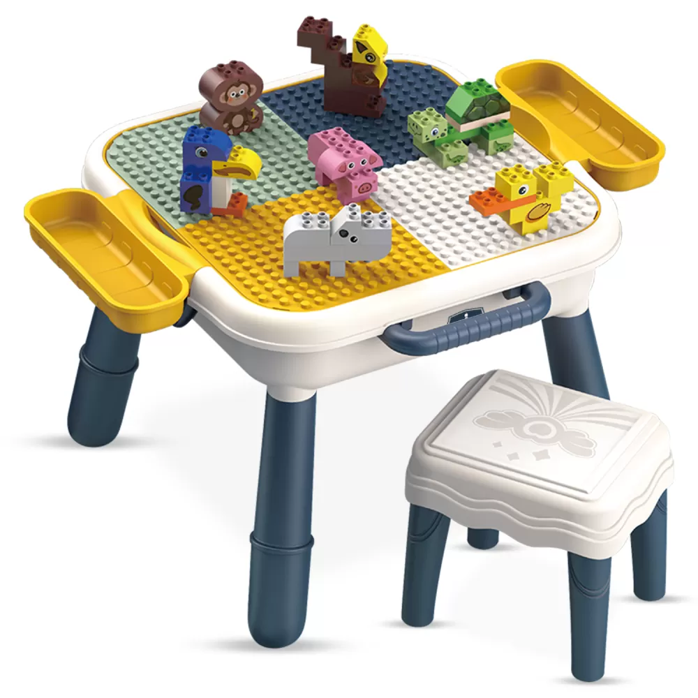 Little Story 4 In 1 Block Activity Table With Stool and Blocks - Blue