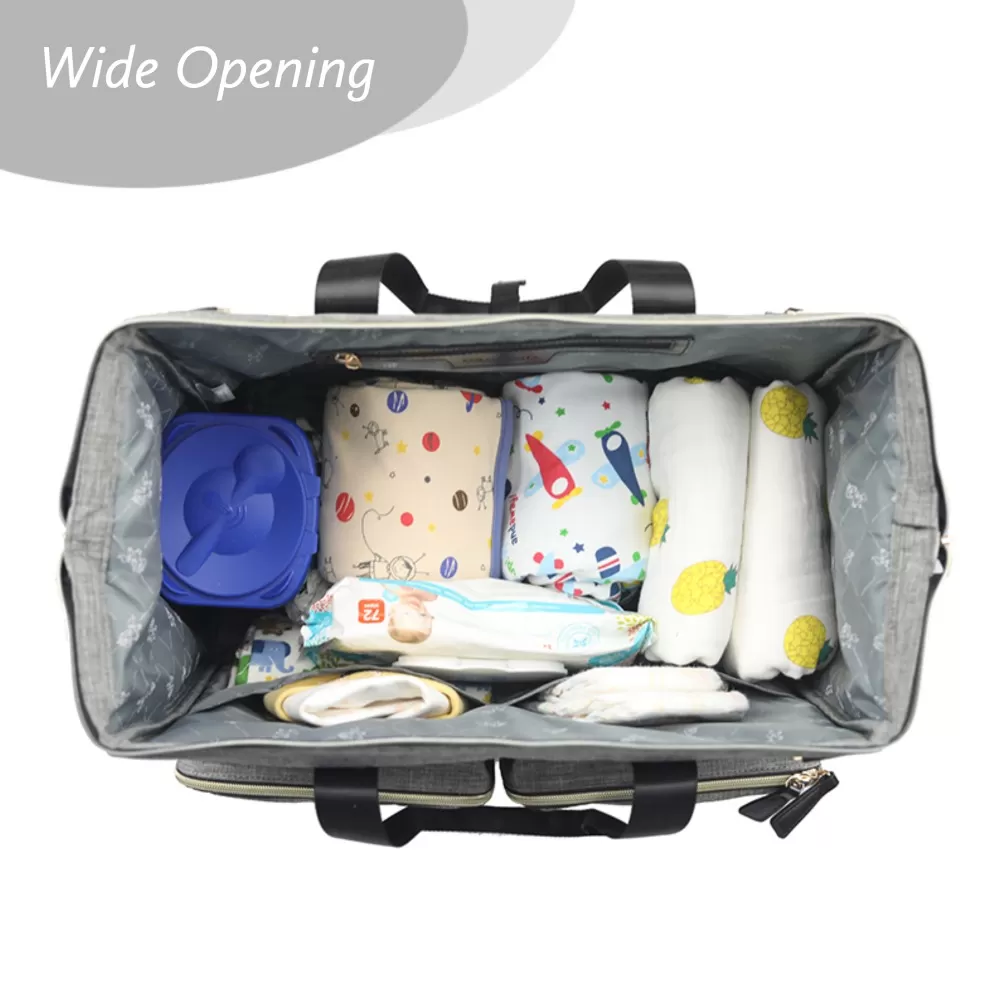 Little Story Gabrielle Mom Dad XL Travel Diaper Bag w/ Diaper Changing Mat- Grey