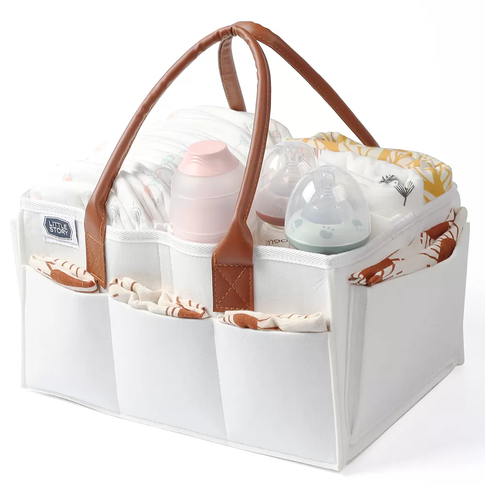 Little Story Diaper Caddy+Travel Pouch-Medium-White