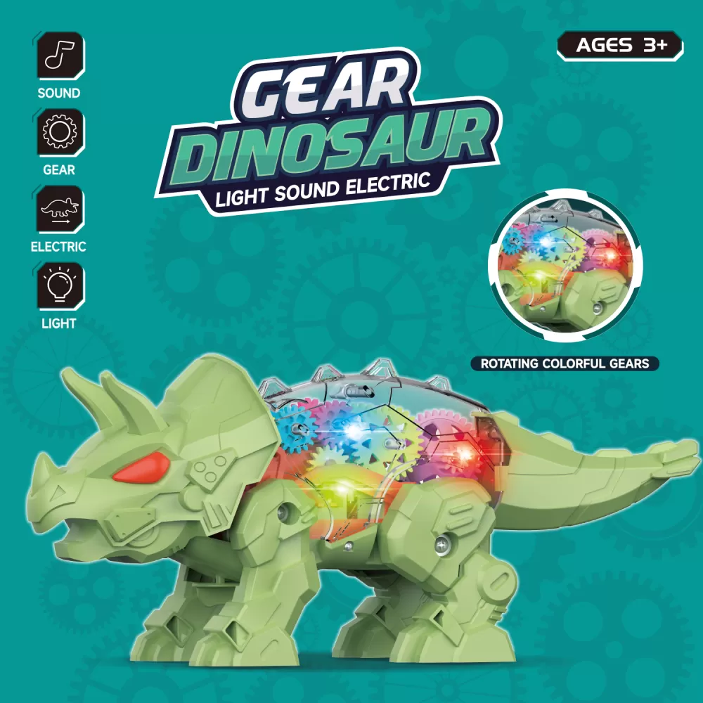 Little Story Electric DIY Gear Dinosaur With Light and Sound (Excluded 3*1.5 AA Batteries)-Green