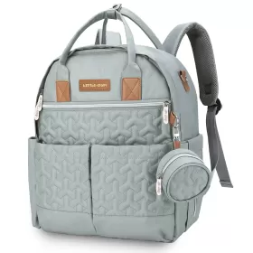 Little Story Quilted Diaper Backpack w/ Pacifier bag and Stroller hooks-Wedgewood Green