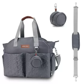 Little Story Quilted Diaper Bag w/ Pacifier Pouch-Dark Grey