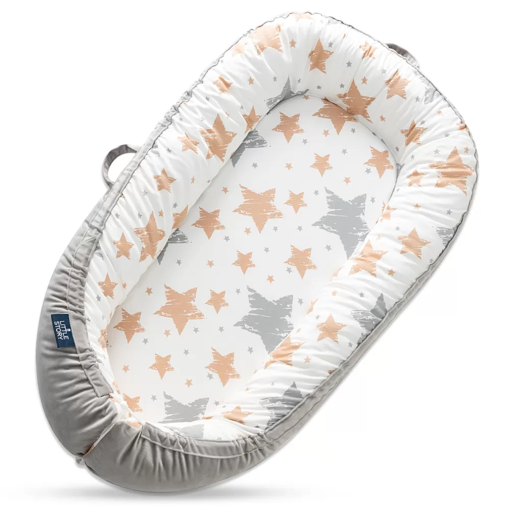 Little Story Soft Breathable Fiberfill Newborn Lounger Bed - Galaxy Grey