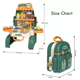 Little Story ROLE PLAY CHEF/KITCHEN/RESTAURANT TOY SET SCHOOL BAG (21 Pcs) - Green, 3-IN-1 Mode