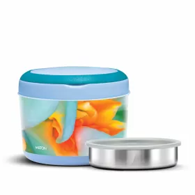 Milton Brunch Insulated Inner Stainless Steel Lunch Box with Additional Plate and Handle 900 ml Floral Blue