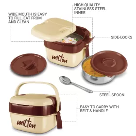 Milton Cubic Small Inner Stainless Steel Lunch Box 800 ml Ivory