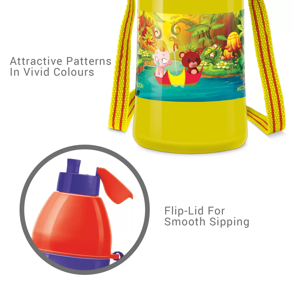 Milton Kool Joy Plastic Insulated Water Bottle with Straw for Kids 400 ml Yellow