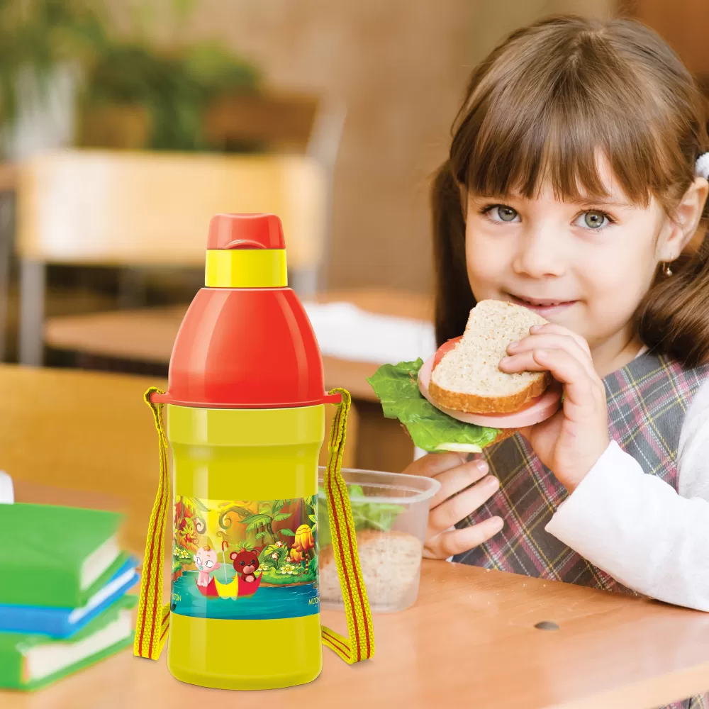 Milton Kool Joy Plastic Insulated Water Bottle with Straw for Kids 400 ml Yellow