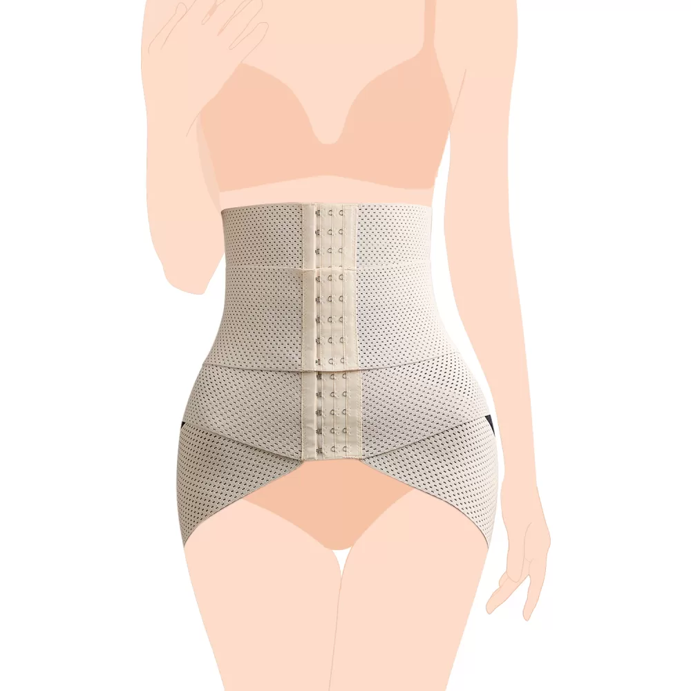 SUNVENO Belly Shaper and Hip Definition Band - Beige, L