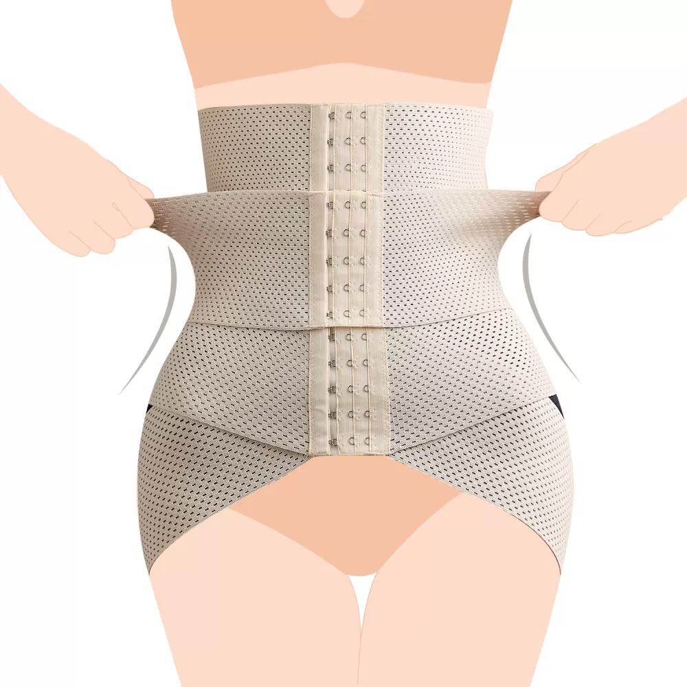 SUNVENO Belly Shaper and Hip Definition Band - Beige, L