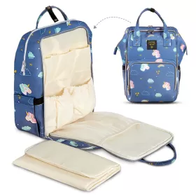 Sunveno Stylish Diaper Travel Backpack XL with Stroller Straps & Changing Pad - Unicorn Blue