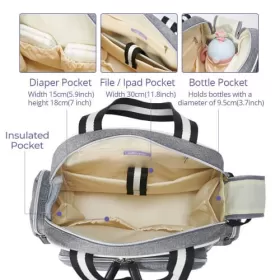 Sunveno Signature Maternity Diaper bag - Grey + Stroller Hooks