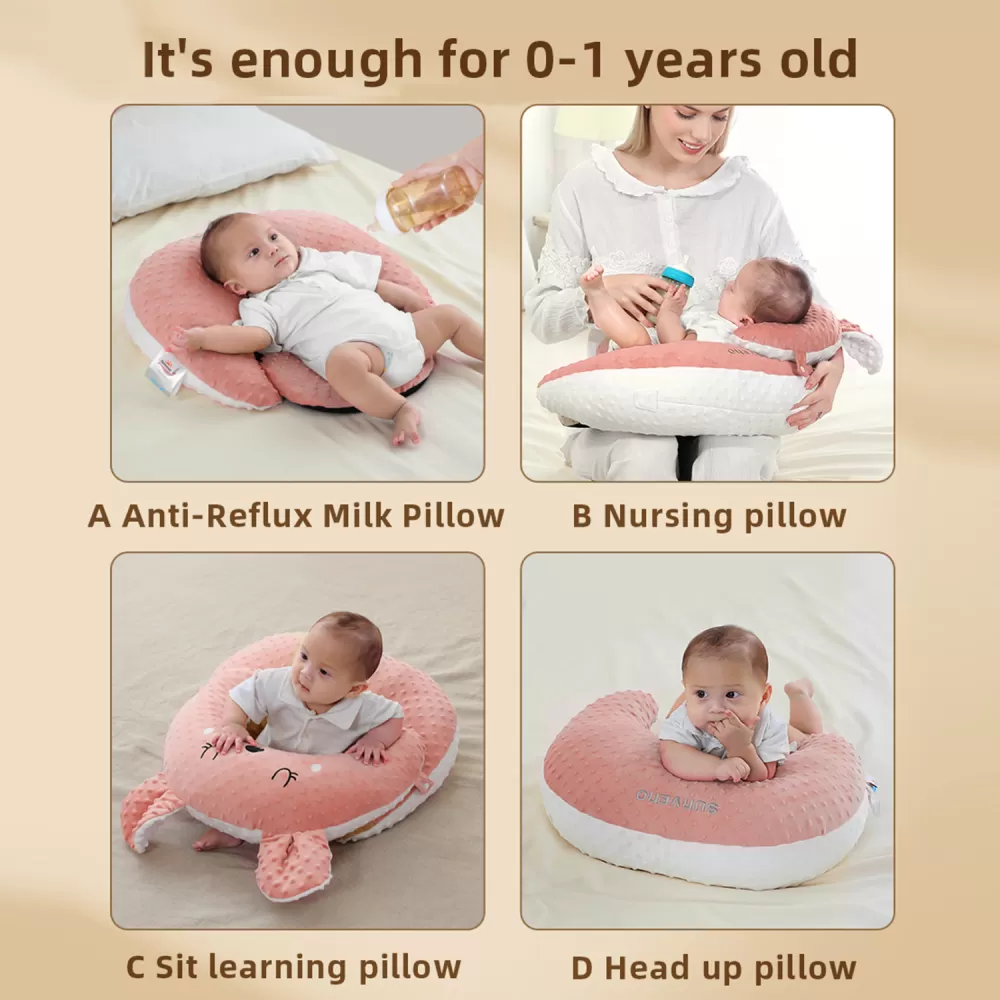 Sunveno Baby Anti-Reflux Feeding Pillow w/C Shapped Seating Pillow-Pink
