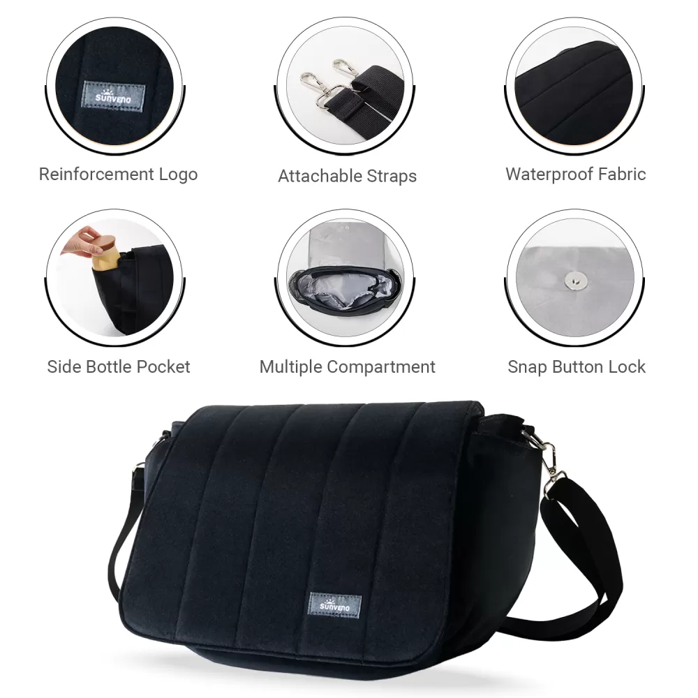 Sunveno Velvet Stroller Diaper Bag - Black