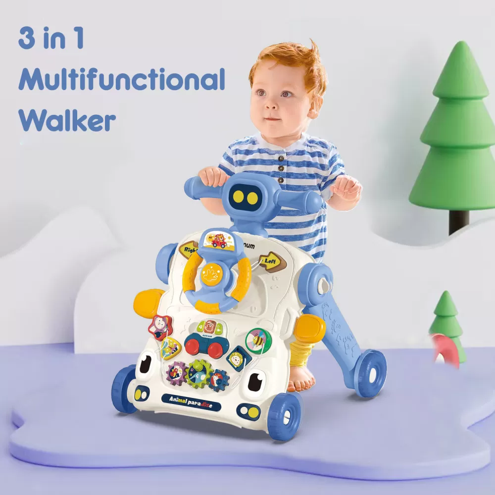 Teknum 3 - IN - 1 Baby Walker / Learning Table Mode / Game Panel Mode with Musical keyboard - Blue