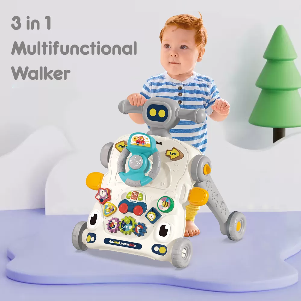Teknum 3 - IN - 1 Baby Walker / Learning Table Mode / Game Panel Mode with Musical keyboard - Grey