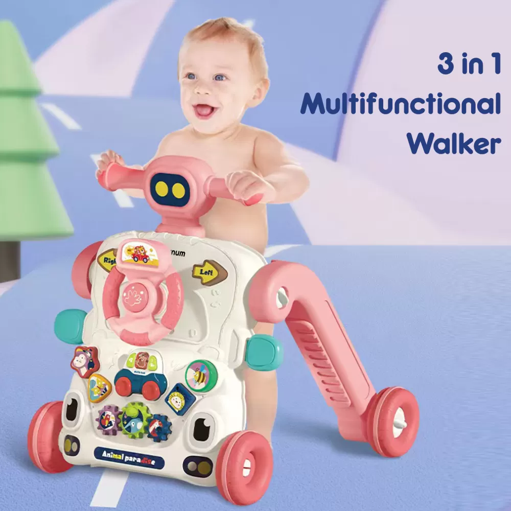 Teknum 3 - IN - 1 Baby Walker / Learning Table Mode / Game Panel Mode with Musical keyboard - Pink