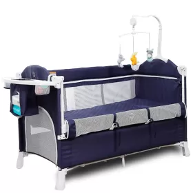 Teknum 4 in 1 Baby Bedside Co - Sleeper Bassinet and Playpen with Rocker Navy Blue