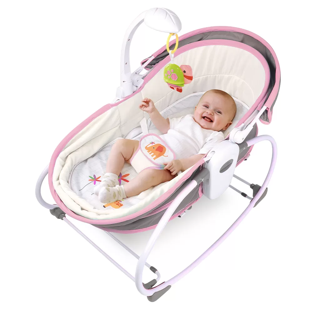 TEKNUM 5-in-1 Cozy Rocker Bassinet w/ Awning &amp; Mosquito net- Pink