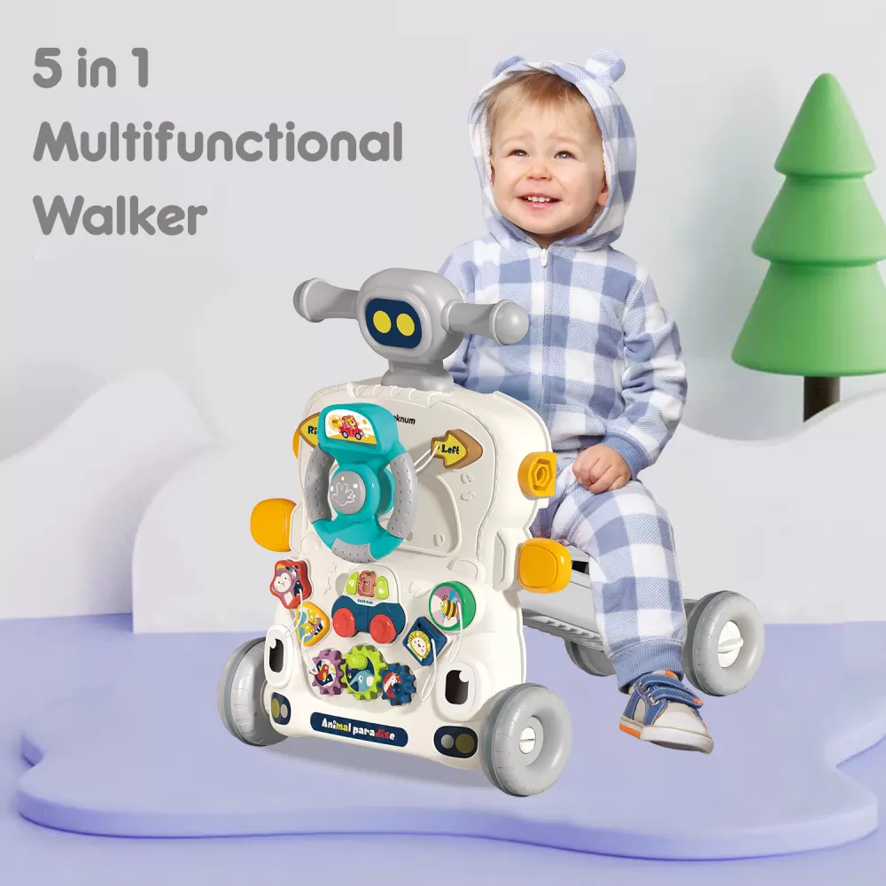 Teknum 5 - IN - 1 Baby Walker / Learning Table Mode / Game Panel Mode / Scooter Mode / Roller Coaster Mode with Musical keyboard - Grey