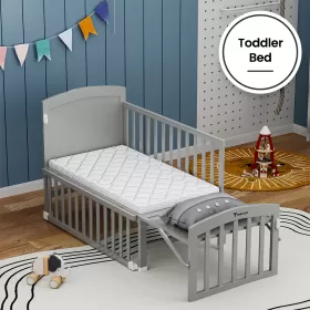 Teknum - 7 in 1 Convertible Kids Bed & Bedside Crib w / Mattress, Mosquito net & Detachable Wheels(0 - 12yrs) - Grey