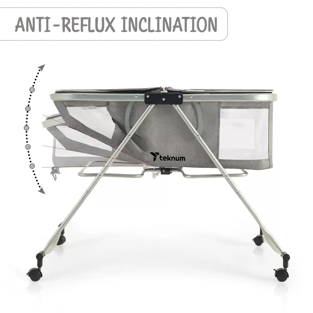 Teknum 3-IN-1 Baby Cot/Cradle w/ Mosquito net &amp; Wheels - Dark Grey