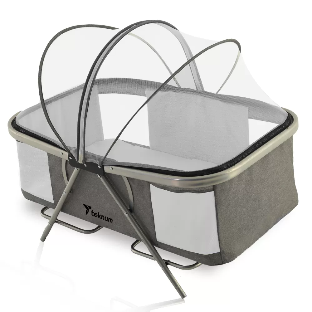 Teknum 3-IN-1 Baby Cot/Cradle w/ Mosquito net &amp; Wheels - Dark Grey