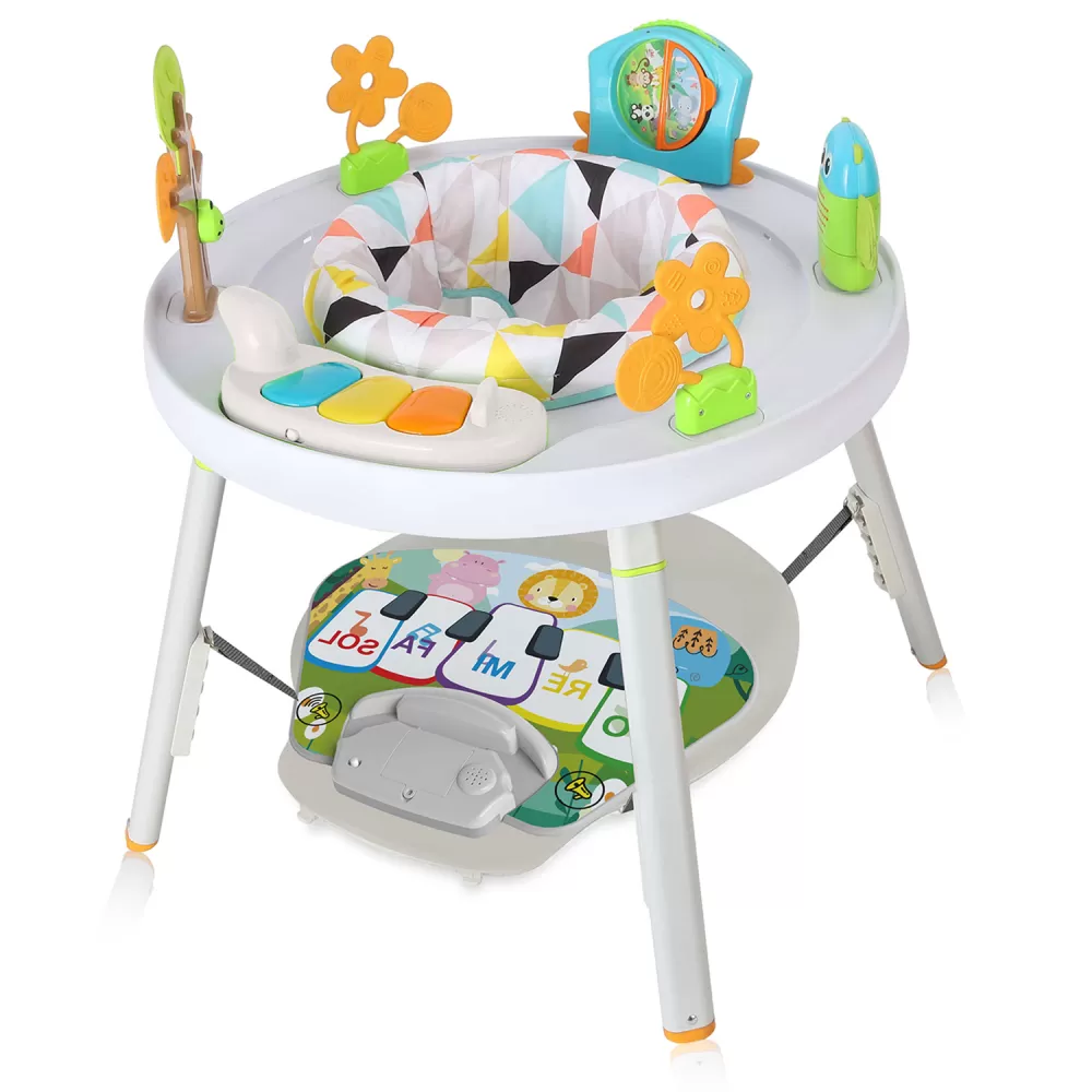 Teknum 4-IN-1 Activity Jumper/ Feeding Chair/ Drawing Table/ Playing Station w/ Musical Mat, Detachable Toys &amp; Musical Piano- White