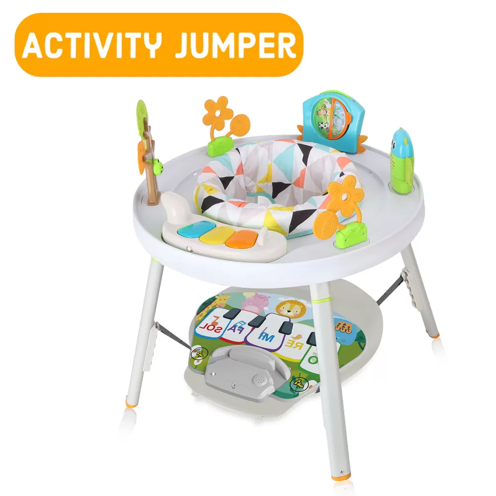 Teknum 4-IN-1 Activity Jumper/ Feeding Chair/ Drawing Table/ Playing Station w/ Musical Mat, Detachable Toys &amp; Musical Piano- White